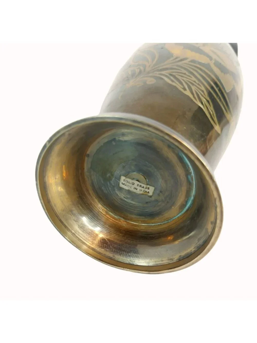 Vintage India Solid Brass Vase Engraved Floral Flower 13.75